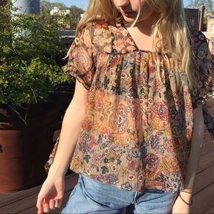 Vintage mesh flower print top
